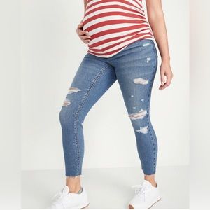 Maternity Premium Full Panel Rockstar Super Skinny Ripped Cut-Off Jeans 12 Short